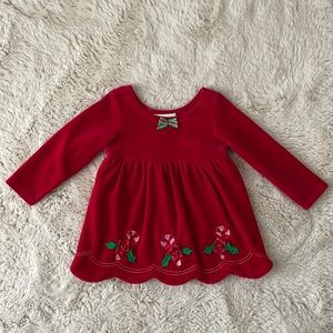Bonnie Baby Red Candy Cane Velvet-like Dress/Tunic with Scalloped Hem